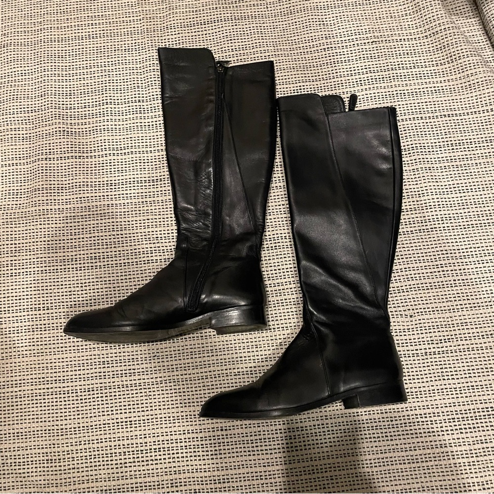 DELMAN Women's Leather Zip Up Knee High Boots Size 8.5M In Black